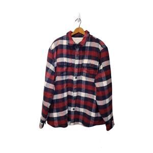 NWT Faherty Mens Red Cream Blue Plaid High Pile Fleece Jacket XXLarge Outdoor